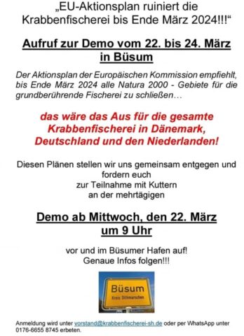 EU-Aktionsplan zum Schutz und zur Wiederherstellung von Meeresökosystemen - Demo in Büsum vom 22. März 2023 bis 24. März 2023.